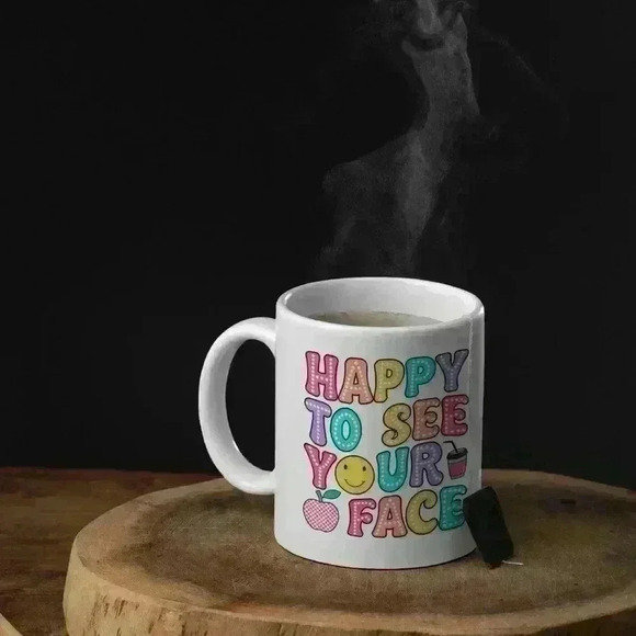 Happy to see your face 11oz  Bamboo Lids and Stainless Steel Spoon For Coffee - Picture 3 of 6